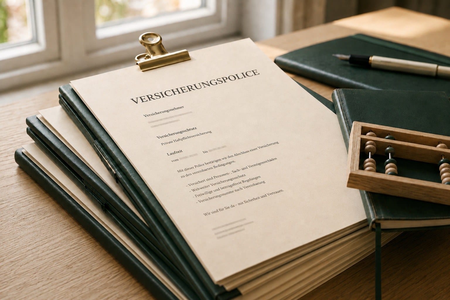 Geordnete Finanzunterlagen und ein Taschenrechner auf einem Tisch.